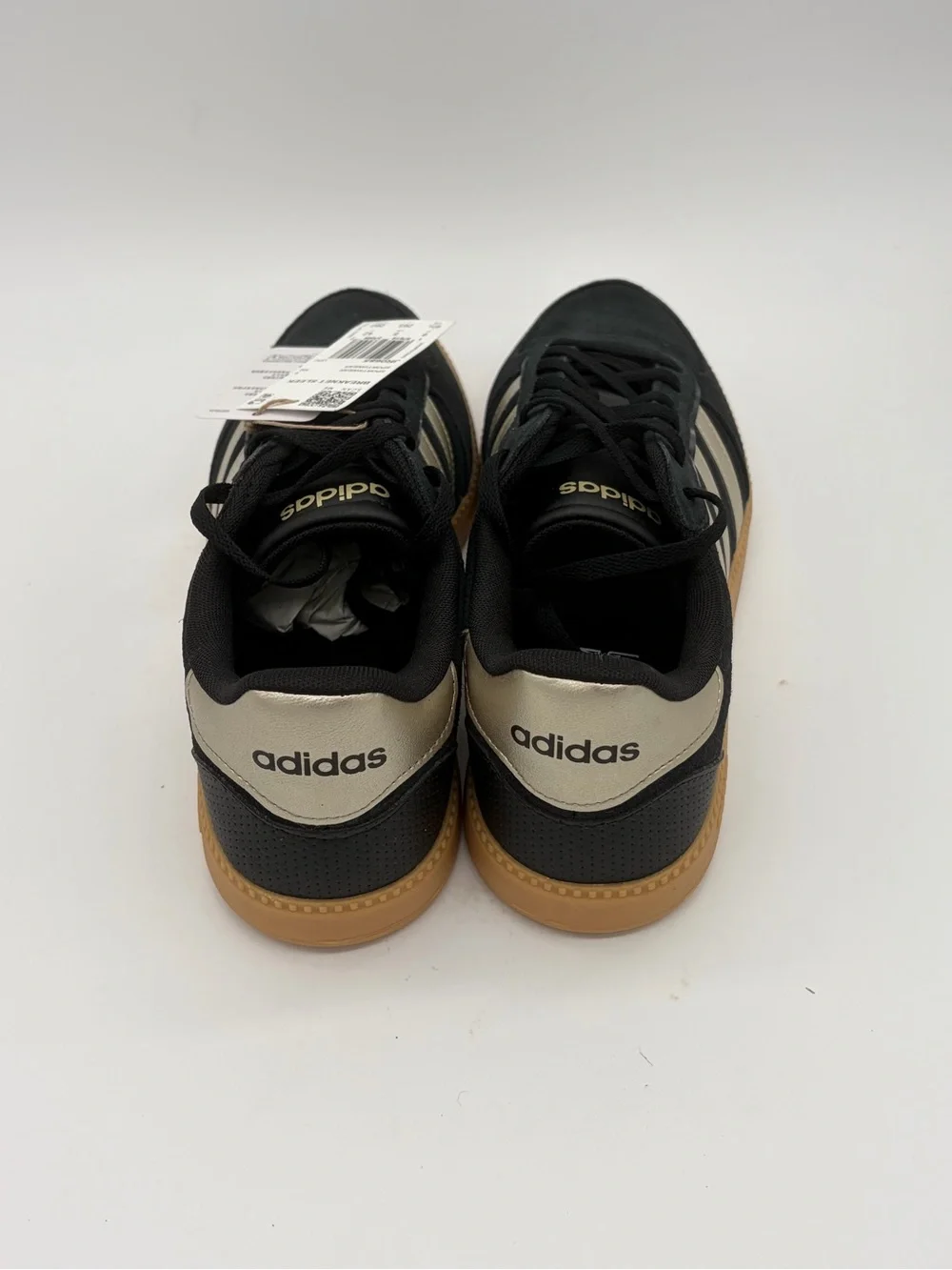 adidas Men's Black Sneakers with Cream Stripes and Gum Sole